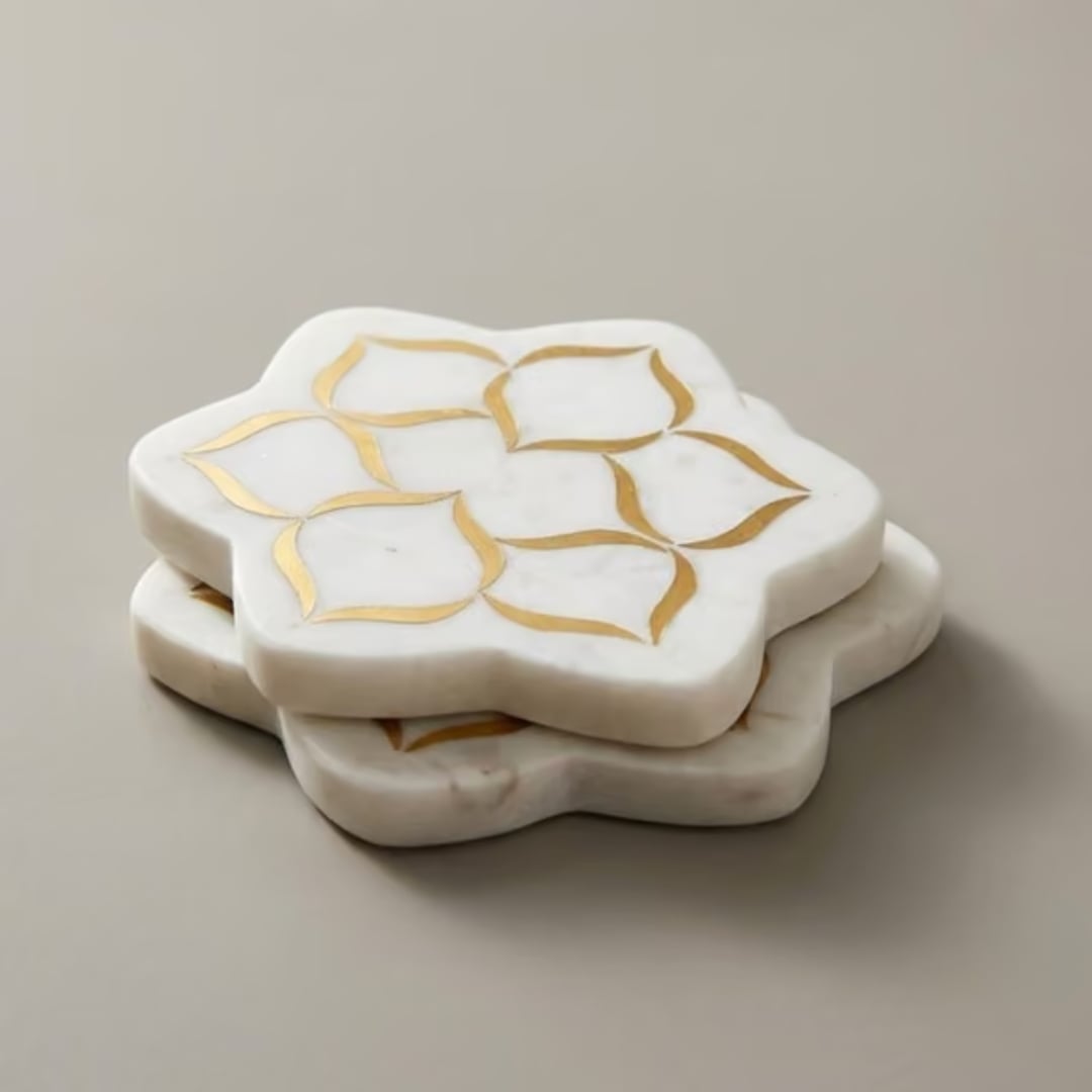 Marble Degchi with Marble Inlay Coasters image 3