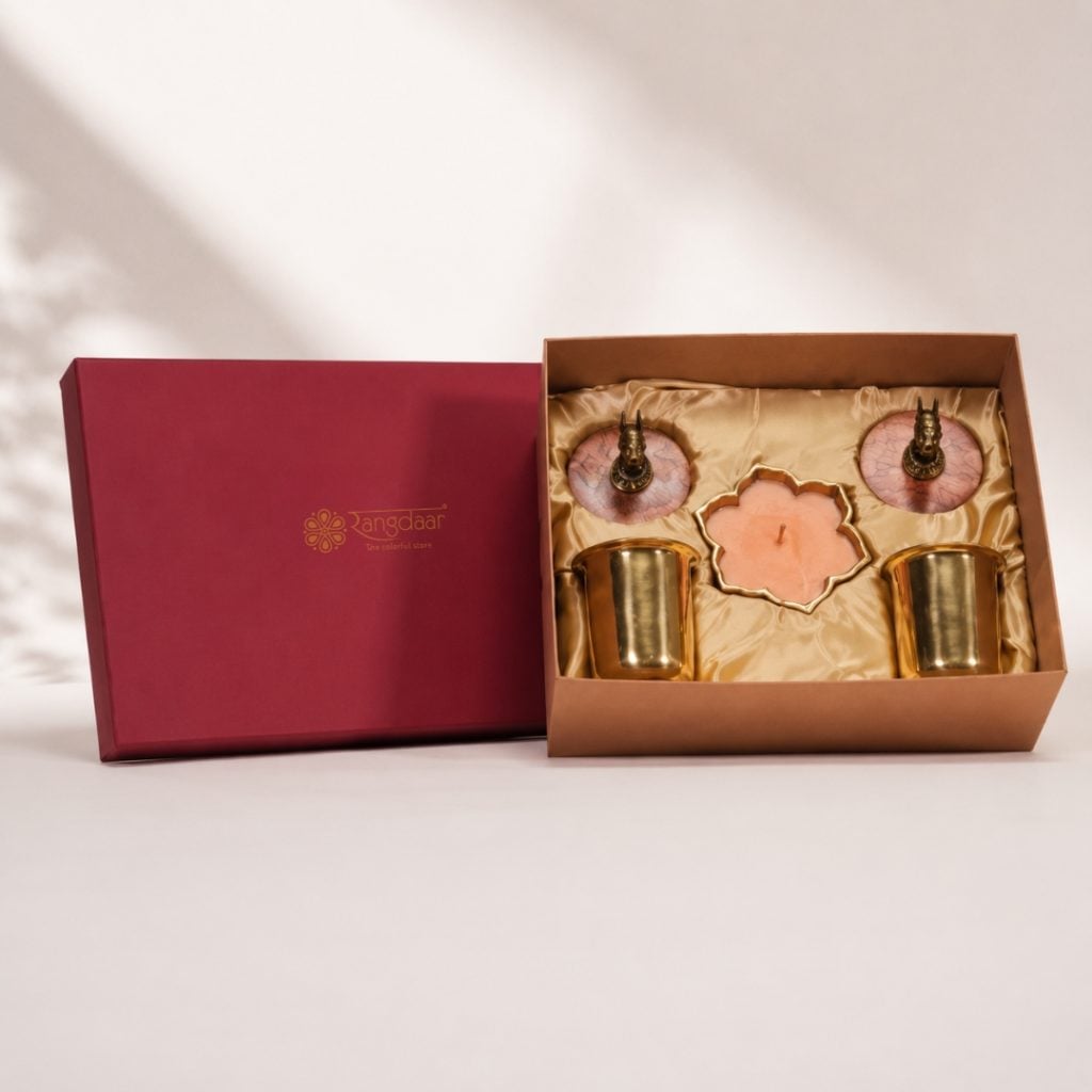 Handcrafted Brass Glass, Brass Horse Finial Lid & Lotus Candle Gift Set image 2