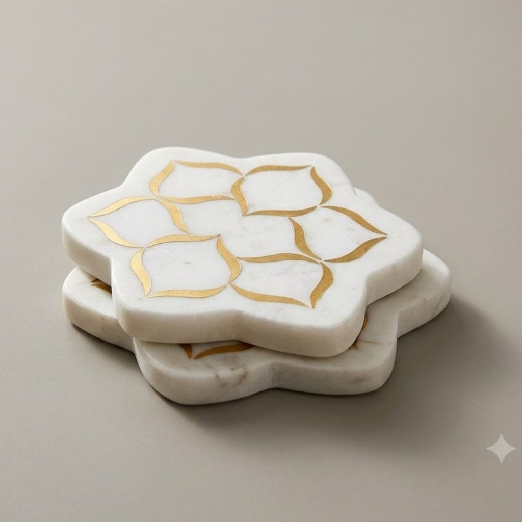 Marble Degchi with Marble Inlay Coasters image 3