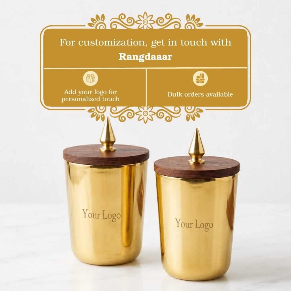 Handcrafted Brass Drinking Glass, Wooden Lid with Gumbad Top image 3