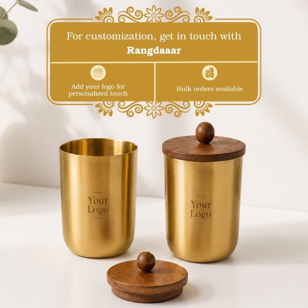 Handcrafted Brass Drinking Glass, Wooden Lid with Wooden Ball Top image 3
