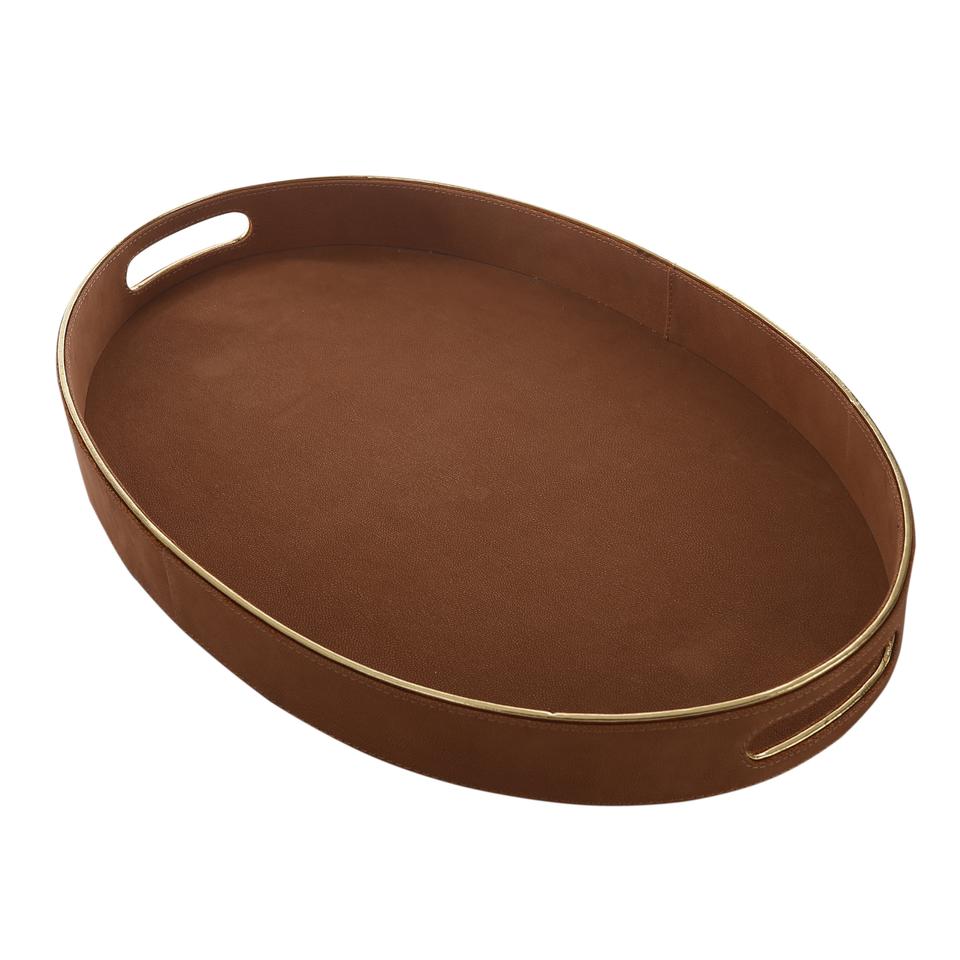 Dark Tan & Gold Oval Tray image 1