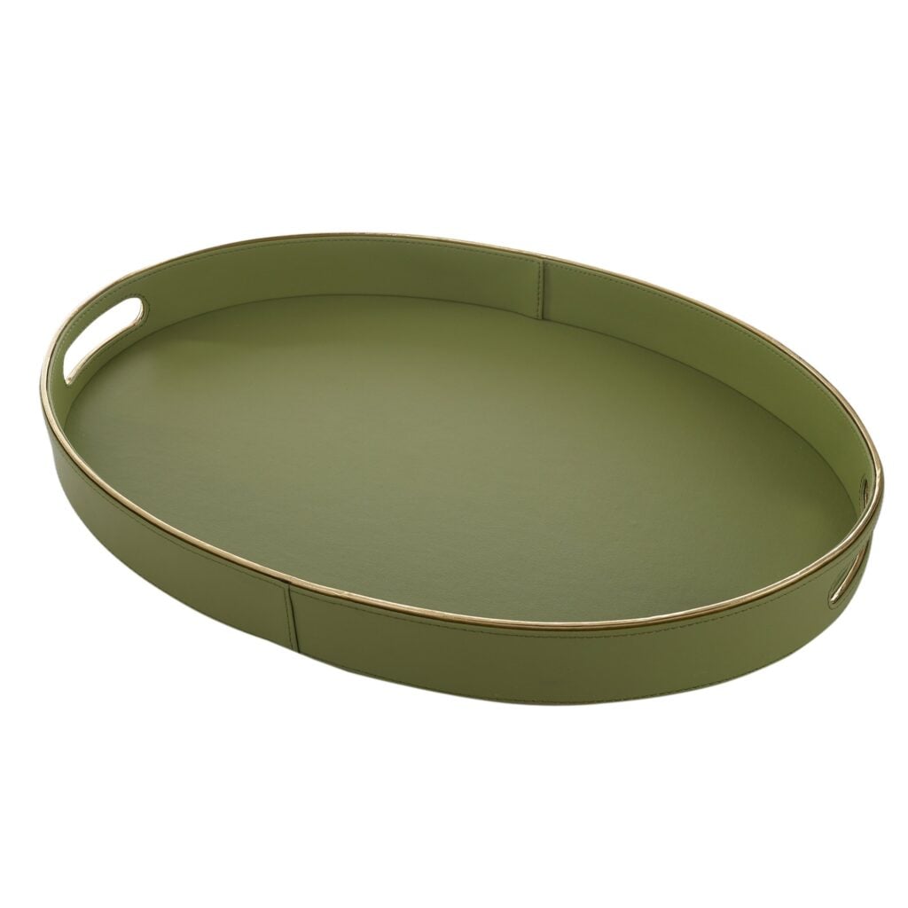 Olive Green & Gold Oval Tray image 1