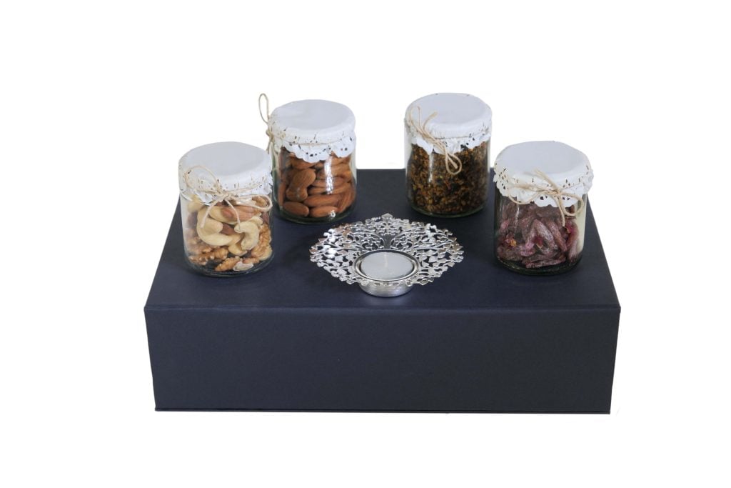 Silver Plated Tree of life Tea light holder & 4 Dry Fruit Jars image 1