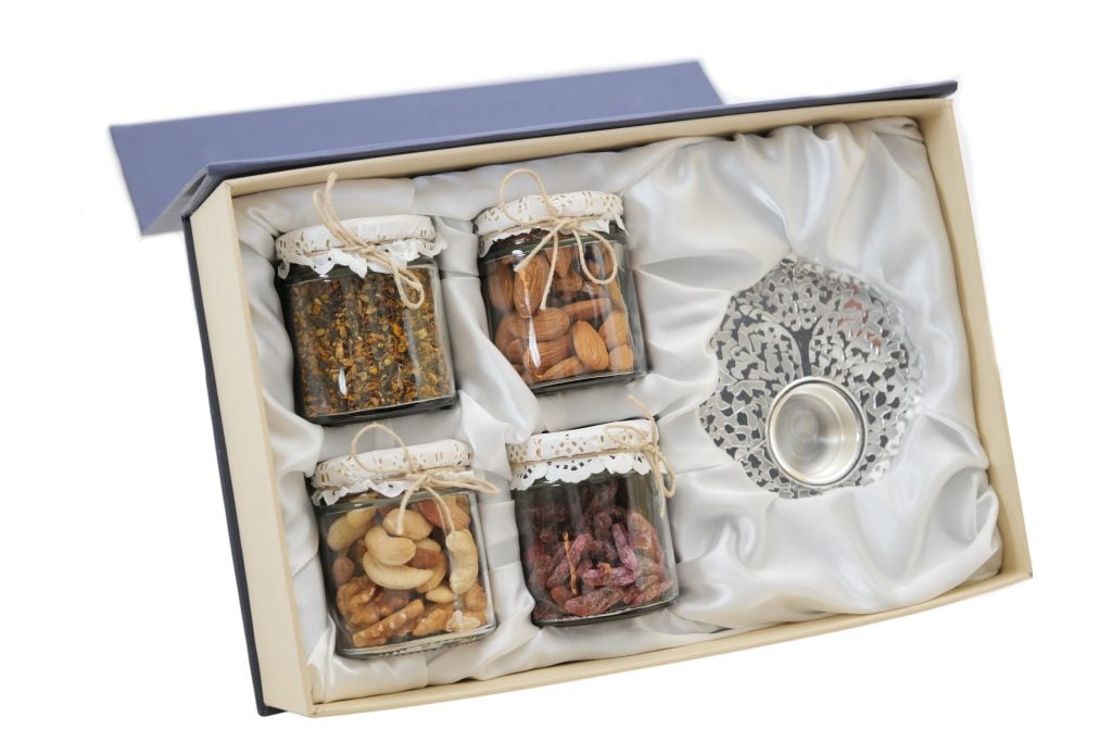 Silver Plated Tree of life Tea light holder & 4 Dry Fruit Jars image 3