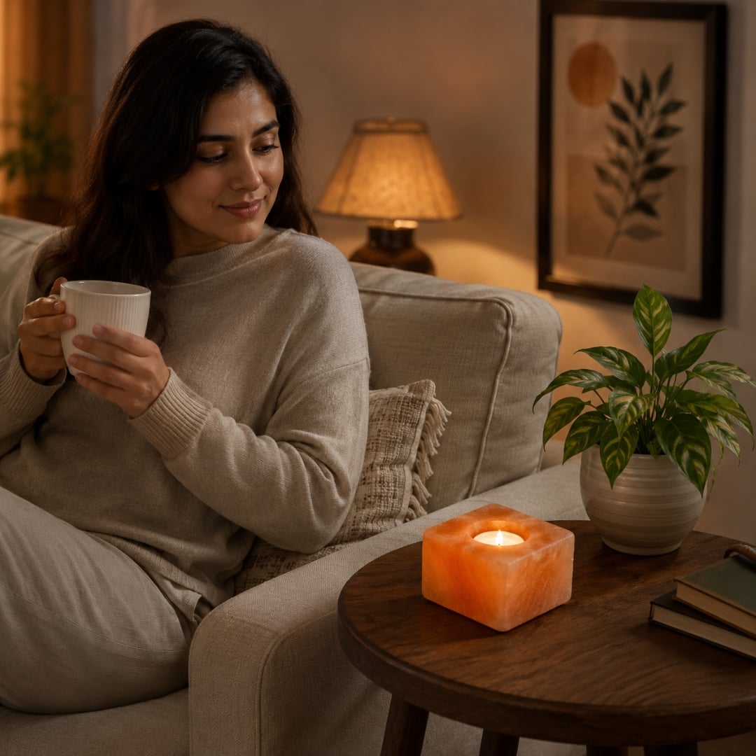 Himalayan Square Salt Tea Light Holder – 1 Hole image 4
