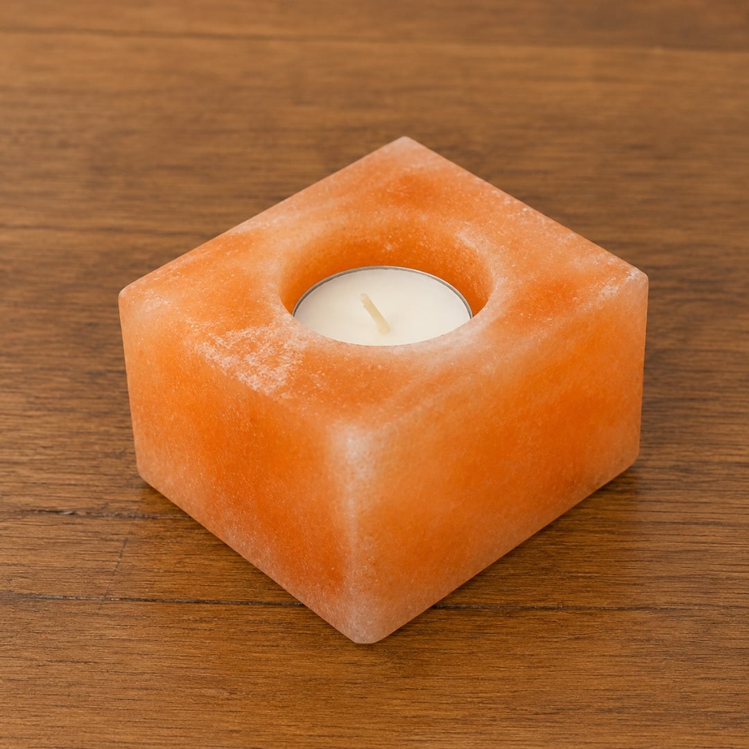 Himalayan Square Salt Tea Light Holder – 1 Hole image 2