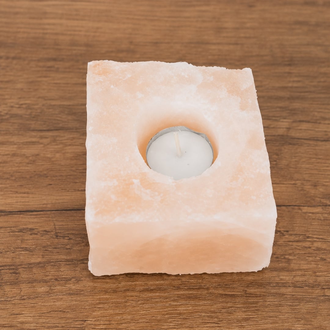 Himalayan Square Salt Tea Light Holder – 1 Hole image 1