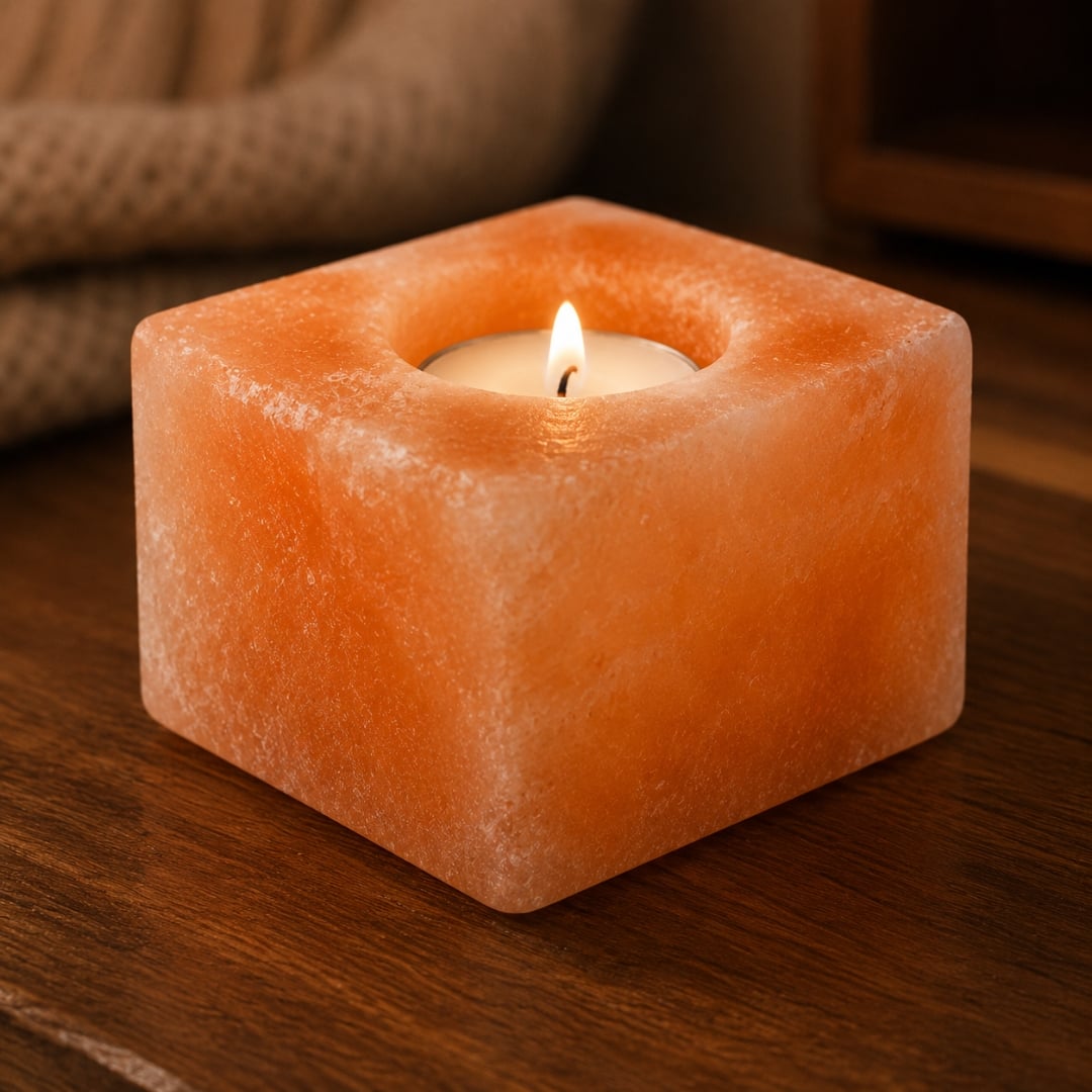 Himalayan Square Salt Tea Light Holder – 1 Hole image 3