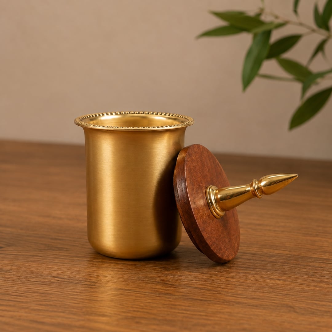 Handcrafted Brass Glass with Gumbad Lid image 3