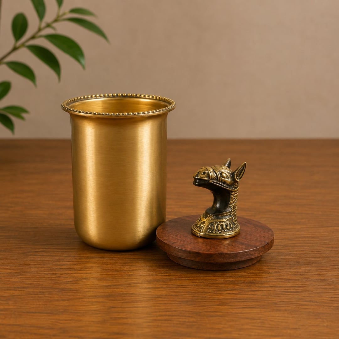 Handcrafted Brass Glass and Horse Lid image 1