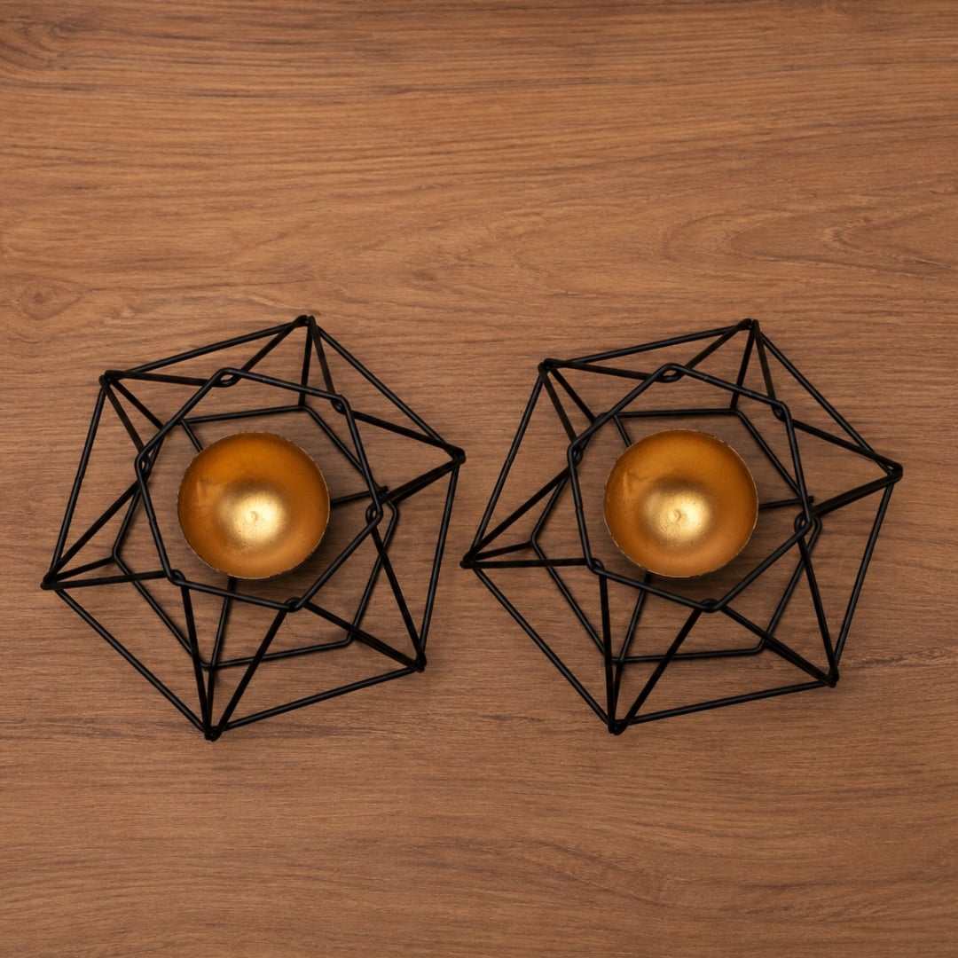 Hexagonal Tea Light Holder(Set of 2- Black) image 3