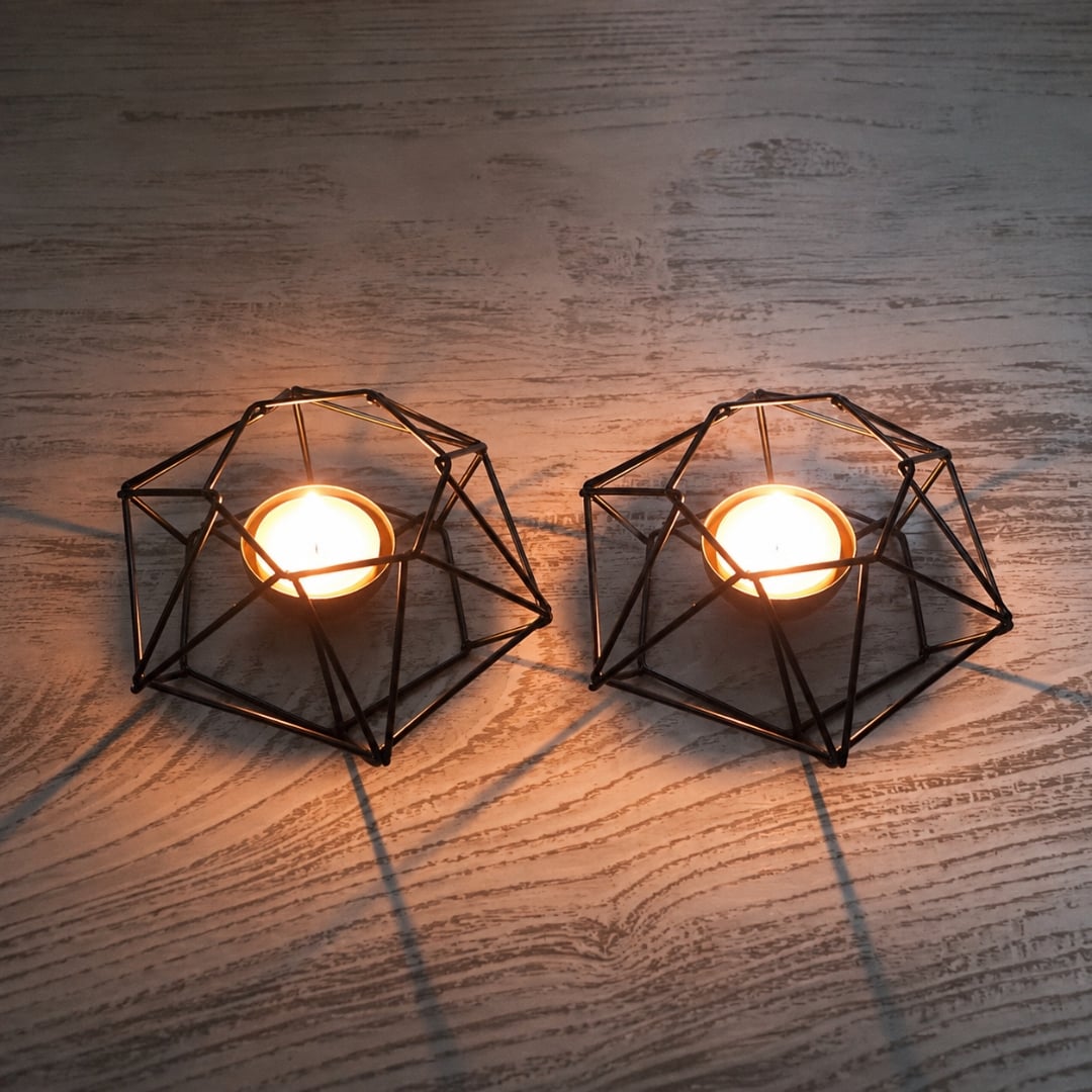 Hexagonal Tea Light Holder(Set of 2- Black) image 4