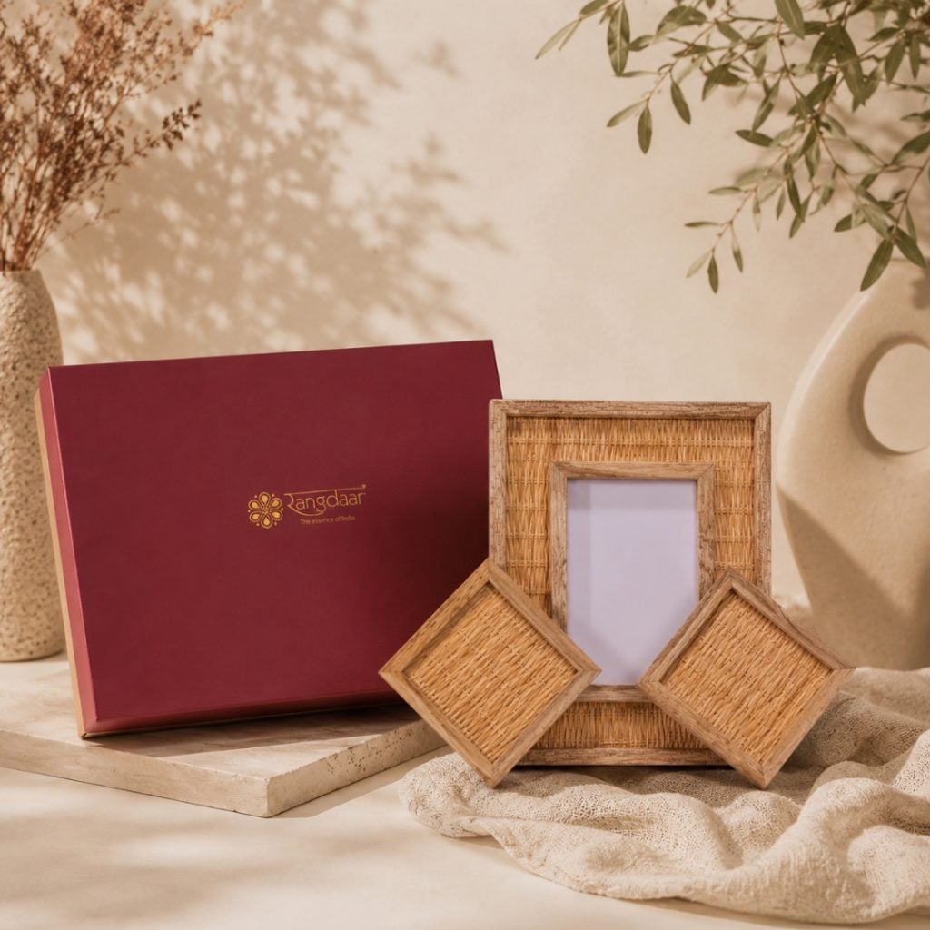 Cane Photo Frame with Coaster A timeless blend of handcrafted artistry and natural elegance. image 1