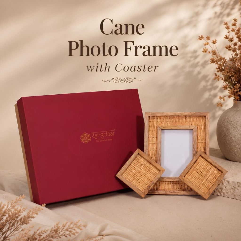 Cane Photo Frame with Coaster A timeless blend of handcrafted artistry and natural elegance. image 3