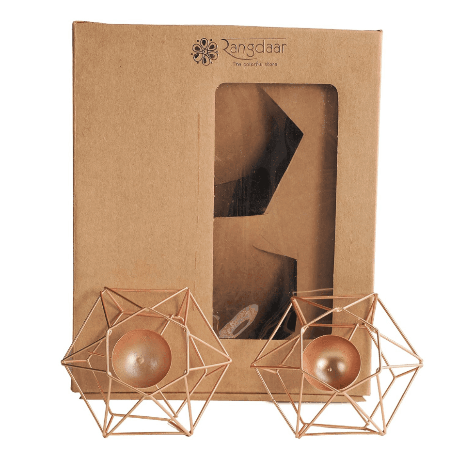 Hexagonal Gold Tea Light Holder(Set of 2- Gold) image 1