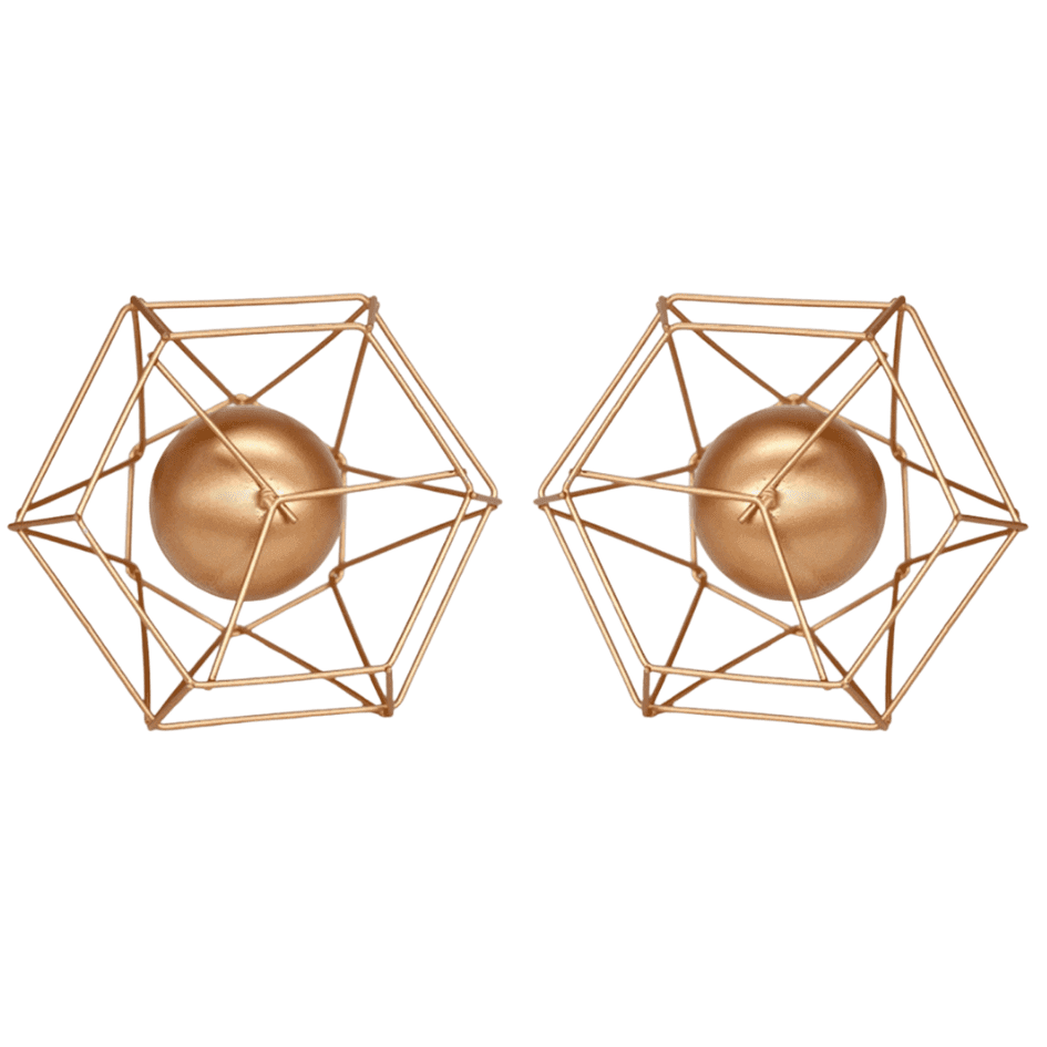Hexagonal Gold Tea Light Holder(Set of 2- Gold) image 2