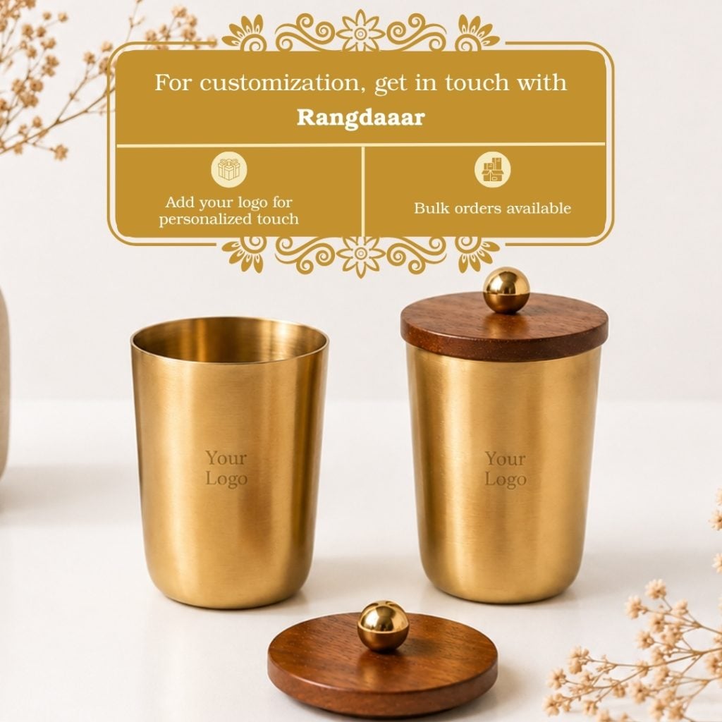 Handcrafted Brass Drinking Glass, Wooden Lid with Brass Ball Top image 3