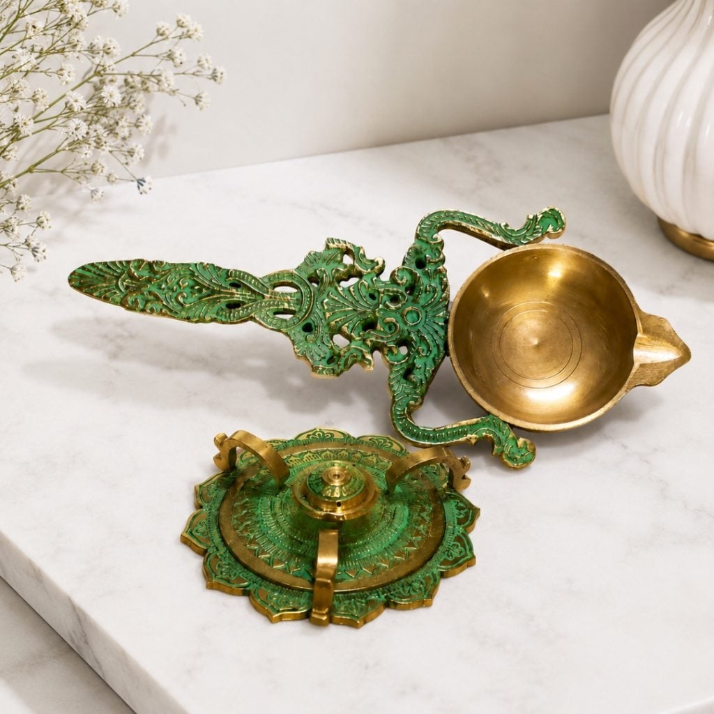 Brass Patina Incense Stand and Diya Spoon image 2
