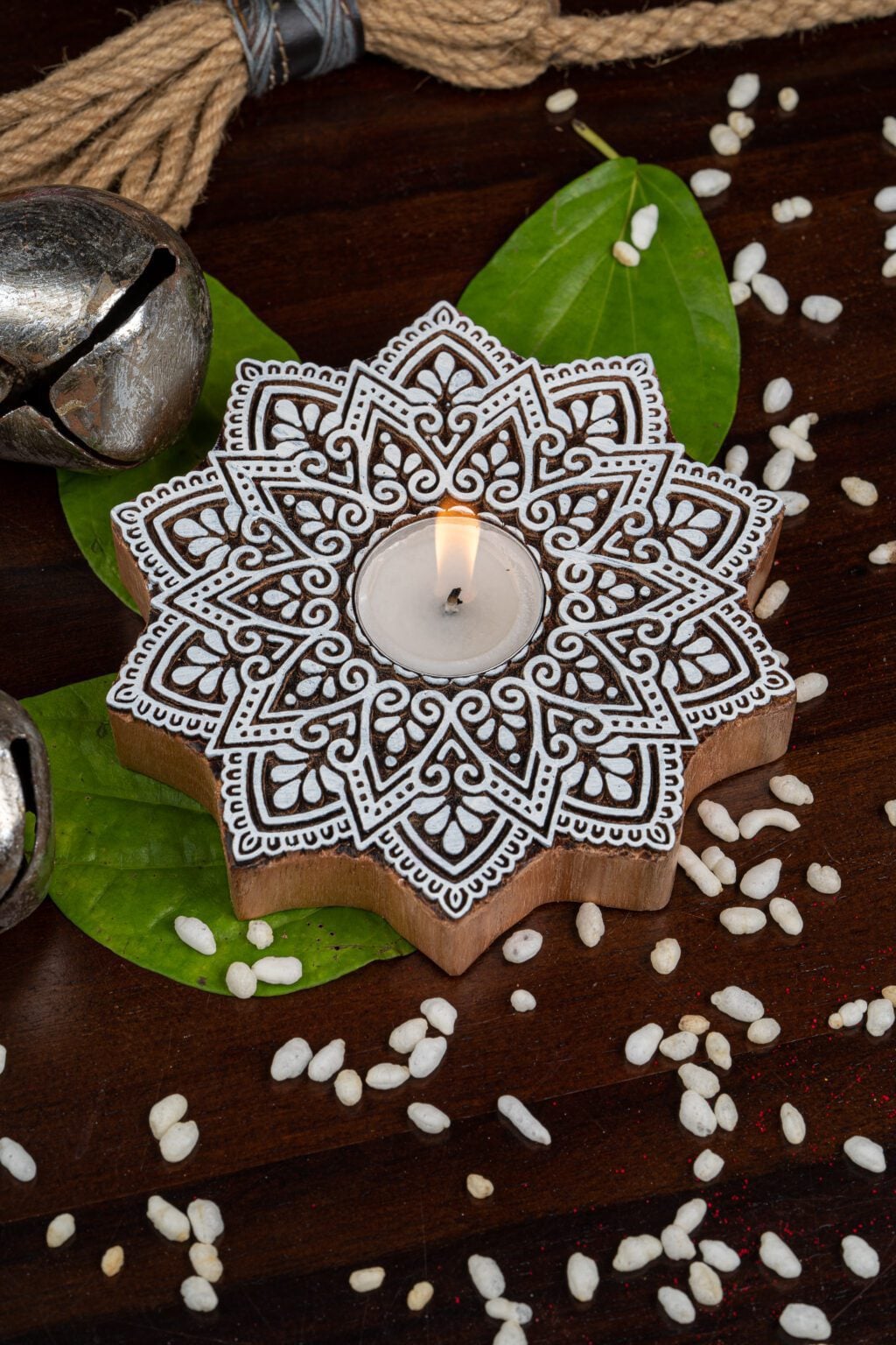 Handcrafted Sheesham Wood Block Lea Lights Holder image 1
