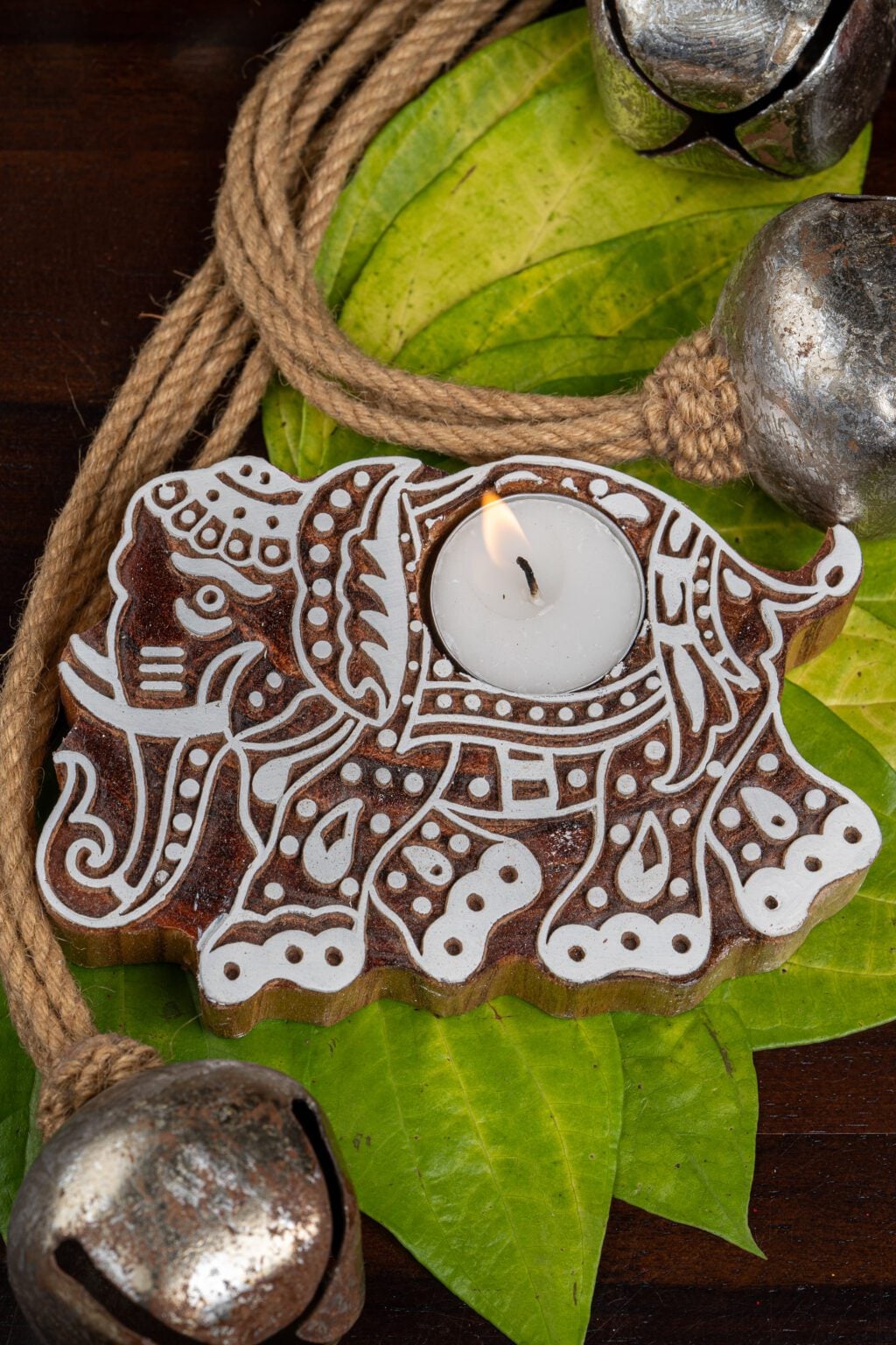 Handcrafted Sheesham Wood Block Lea Lights Holder – Gaja image 1