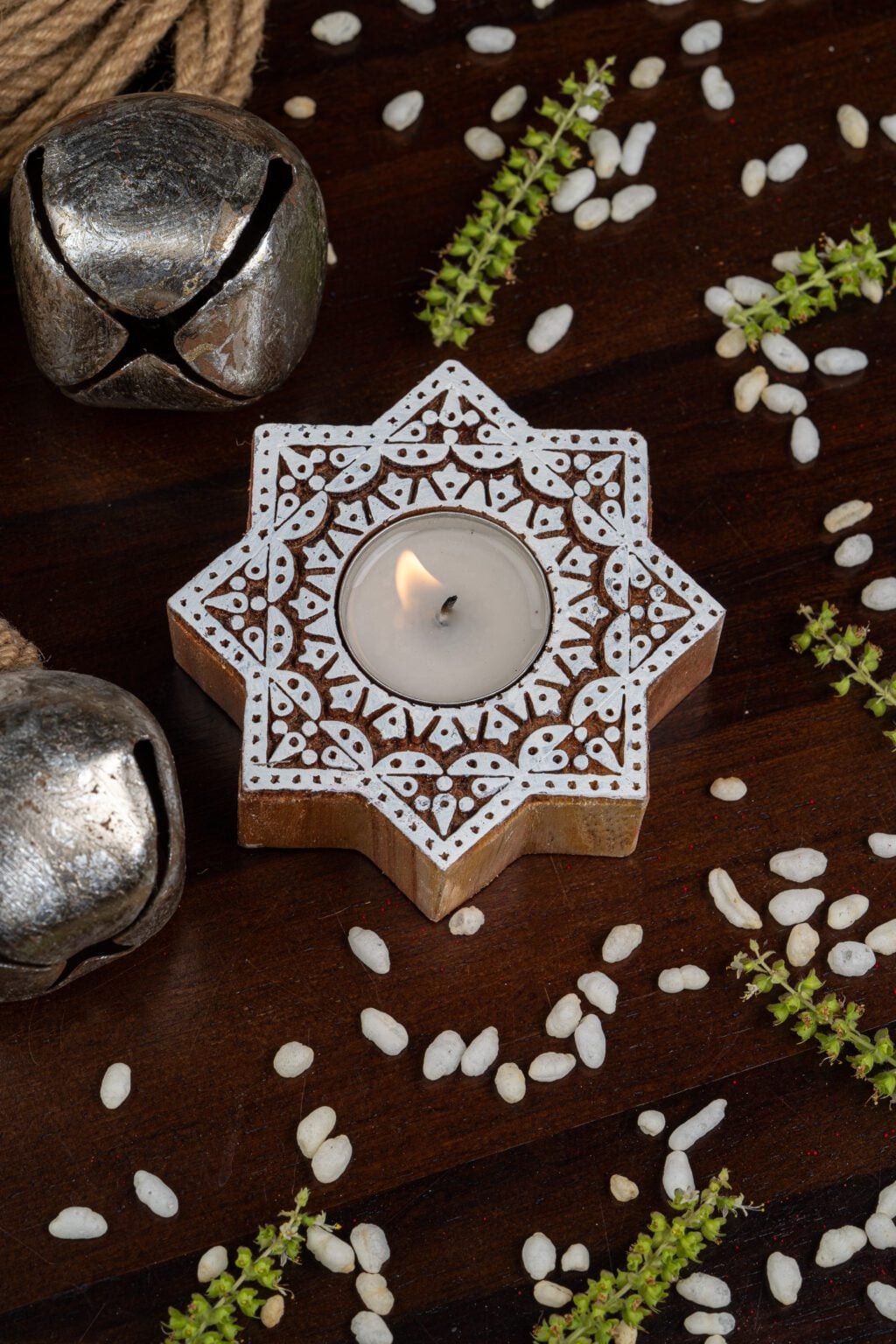Handcrafted Sheesham Wood Block Lea Lights Holder image 1