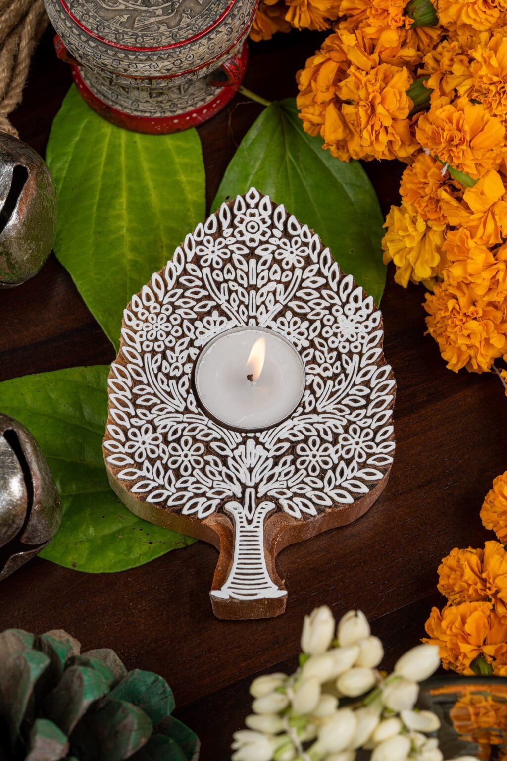 Handcrafted Sheesham Wood Block Lea Lights Holder – Vriksham image 1