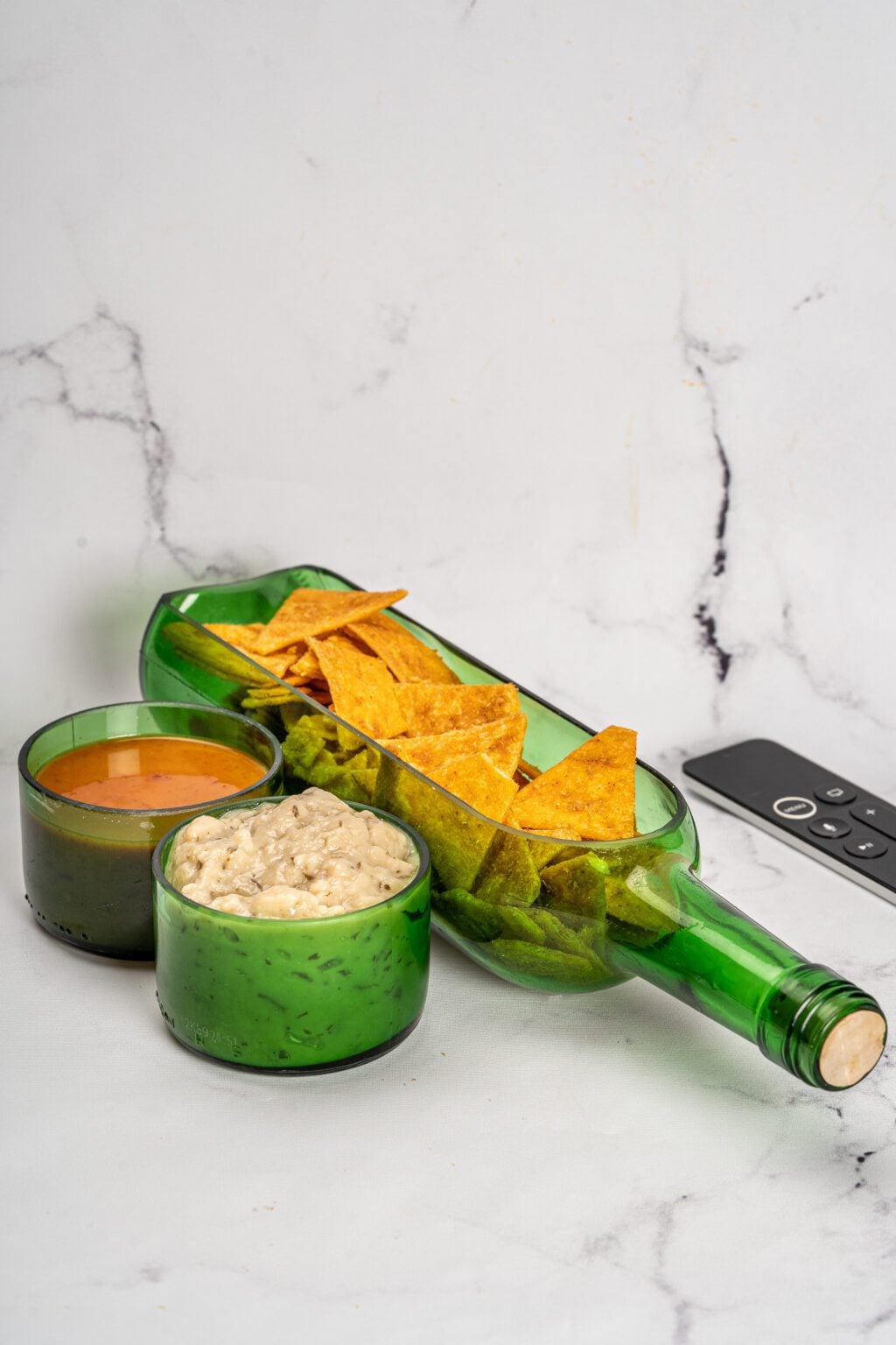 Stylish Serving platter from upcycled bottle & 2 Dip Bowls -Green image 1