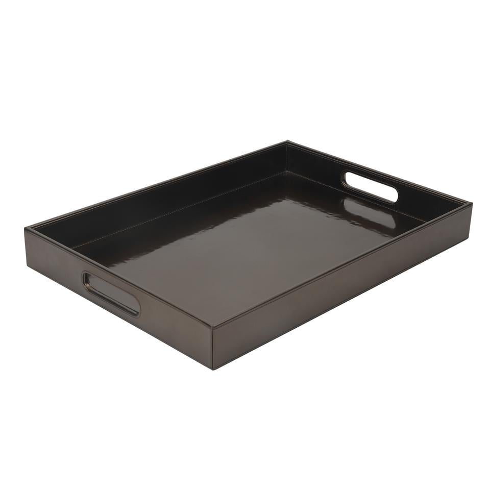 Glossy Brown Leather Rectangle Tray image 1