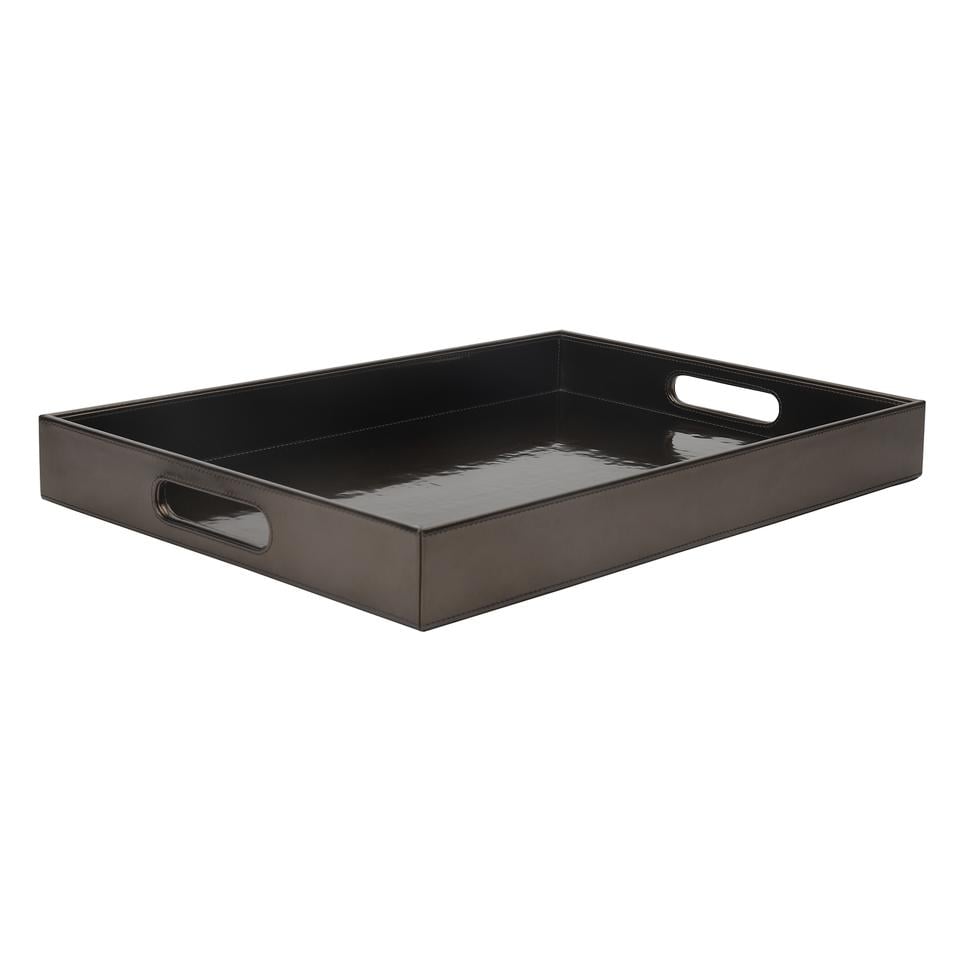 Glossy Brown Leather Rectangle Tray image 2