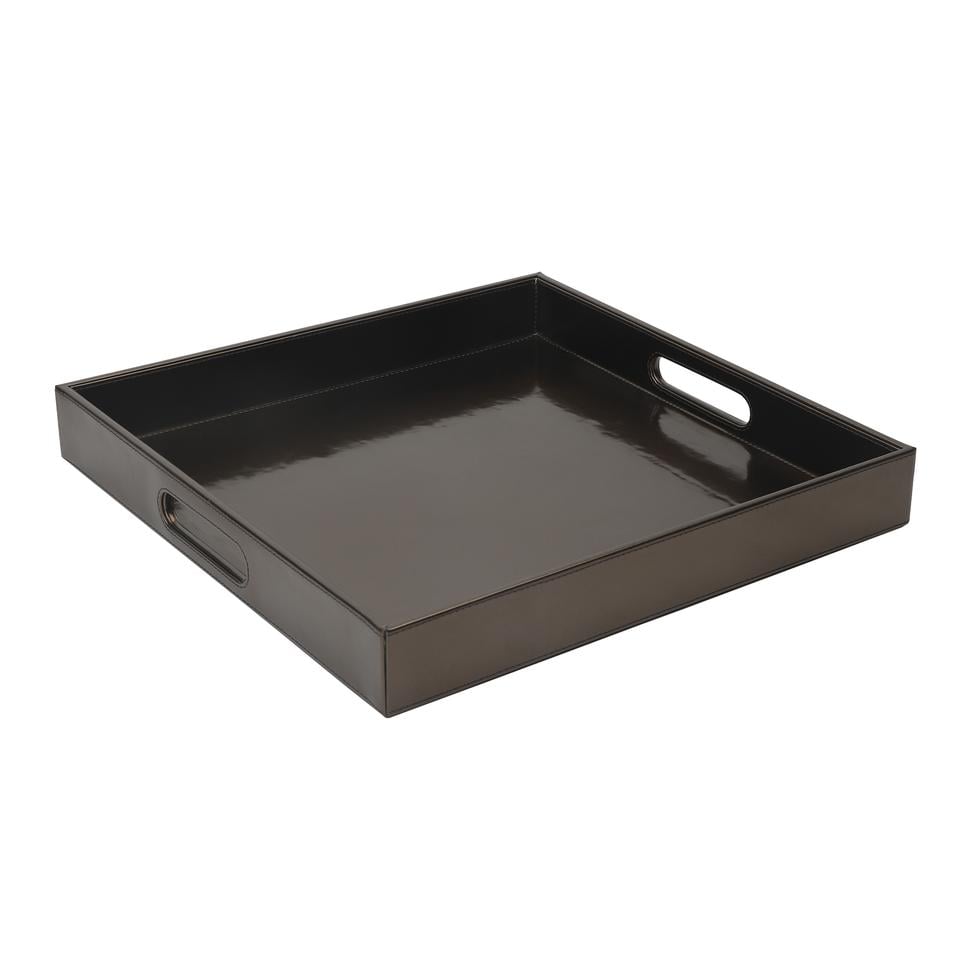 Glossy Brown Leather Square Tray image 1