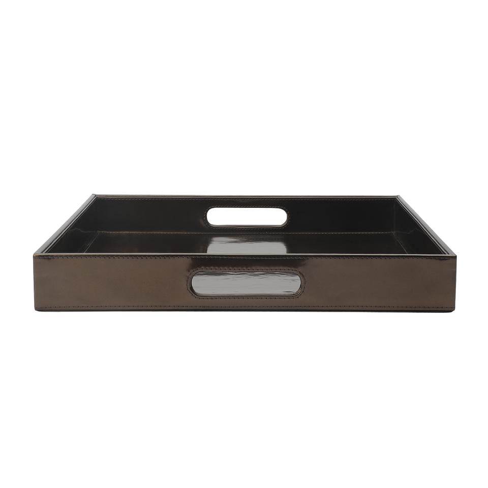 Glossy Brown Leather Square Tray image 2
