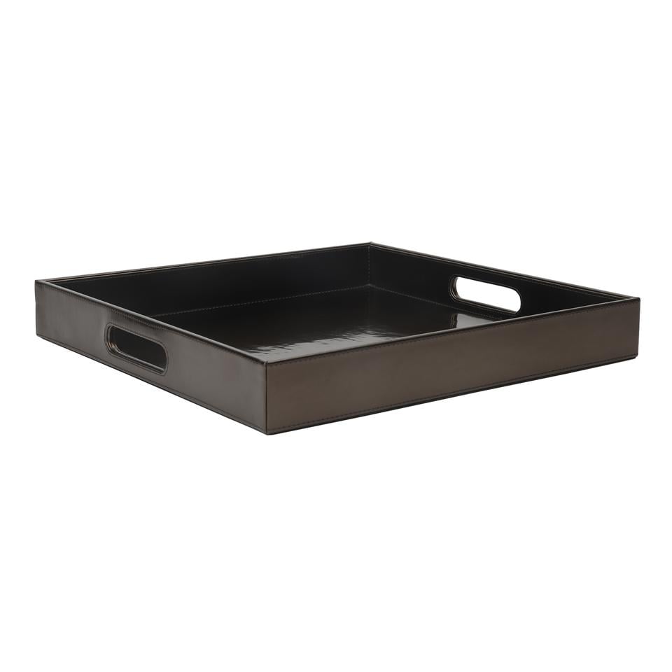 Glossy Brown Leather Square Tray image 3