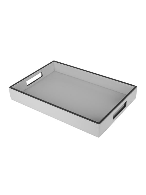 Cream and Brown Leather Rectangle Tray image 1