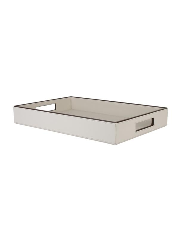 Cream and Brown Leather Rectangle Tray image 2