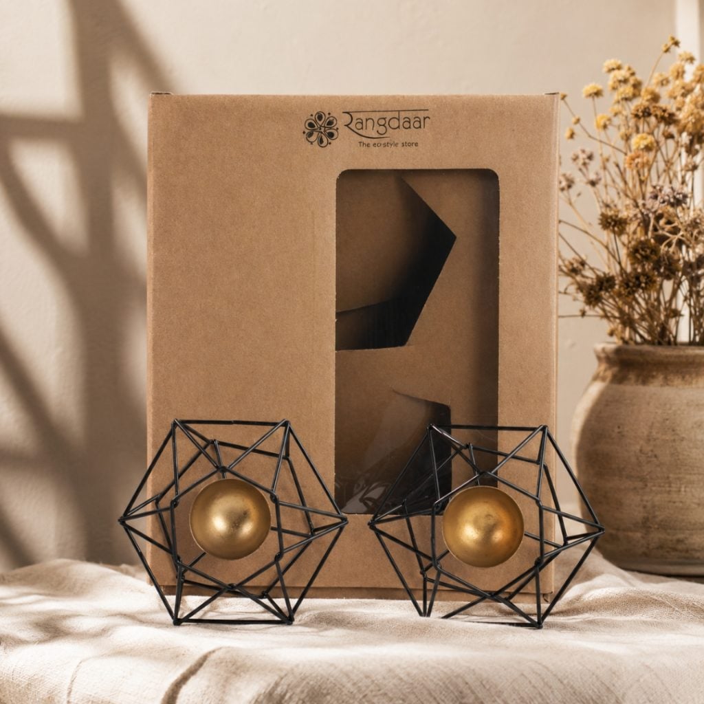 Hexagonal Tea Light Holder(Set of 2- Black) image 1