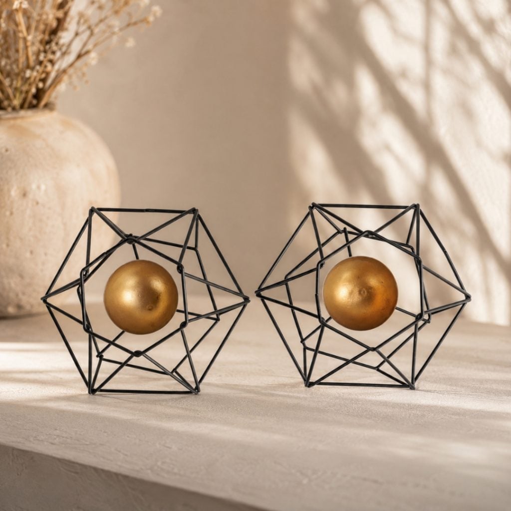 Hexagonal Tea Light Holder(Set of 2- Black) image 2