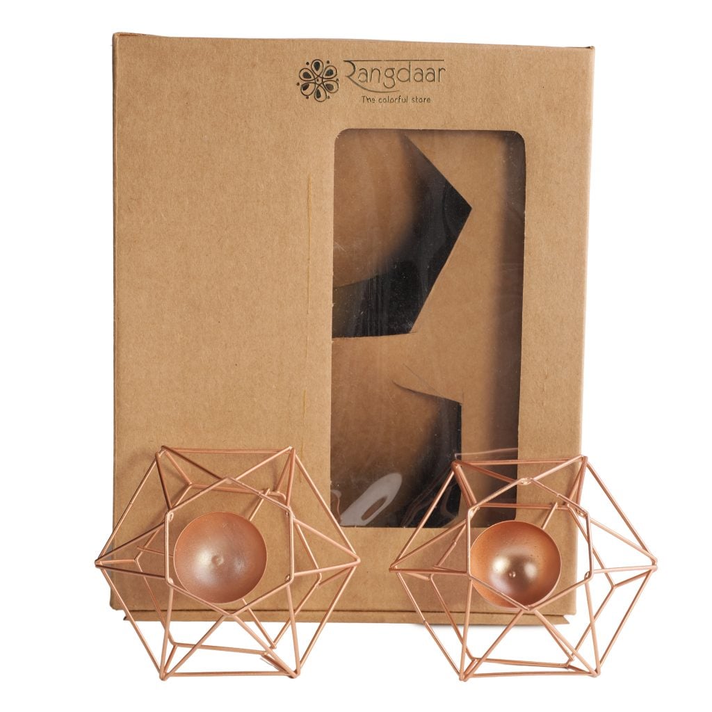 Hexagonal Tea Light Holder (Set of 2 – Rose Gold) image 2
