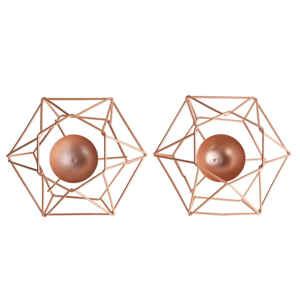 Hexagonal Tea Light Holder (Set of 2 – Rose Gold) image 3