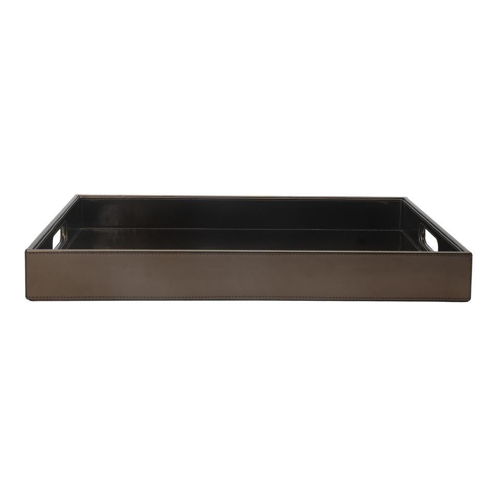 Glossy Brown Leather Rectangle Tray