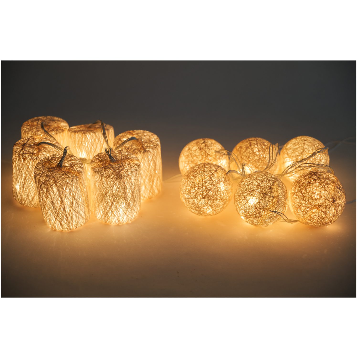 Cotton Thread Balls Warm White LED lights- Set of 2